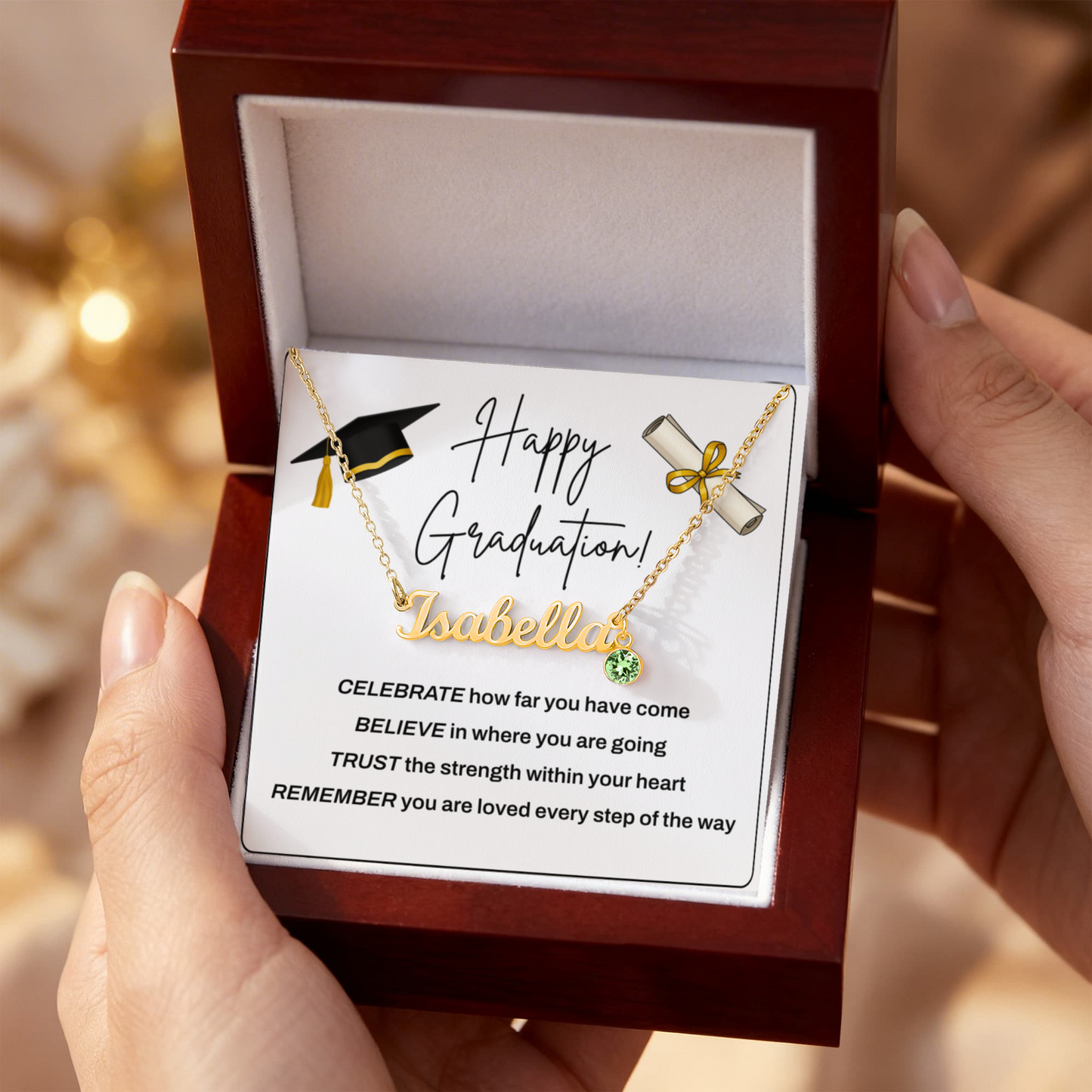 Personalized Graduation Necklace with Name & Birthstone – Custom Daughter Gift