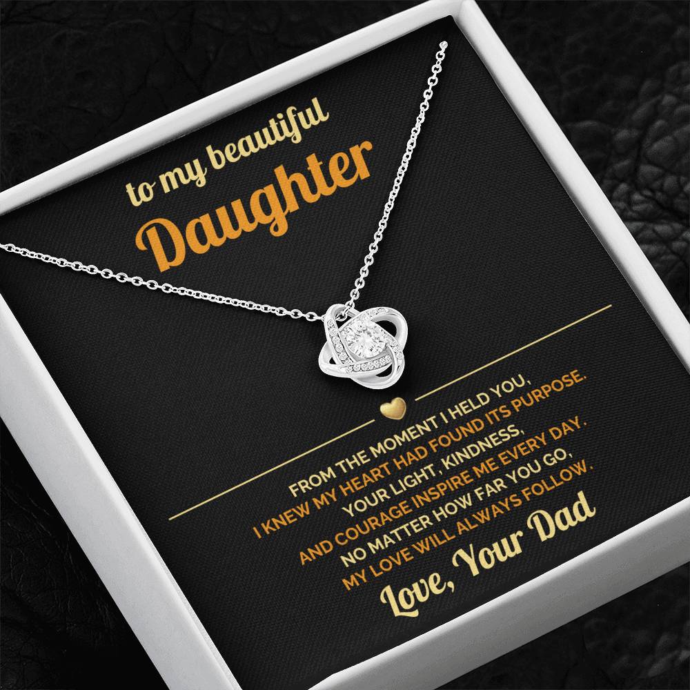 To My Daughter - My Love will Always Follow - Love Knot Necklace