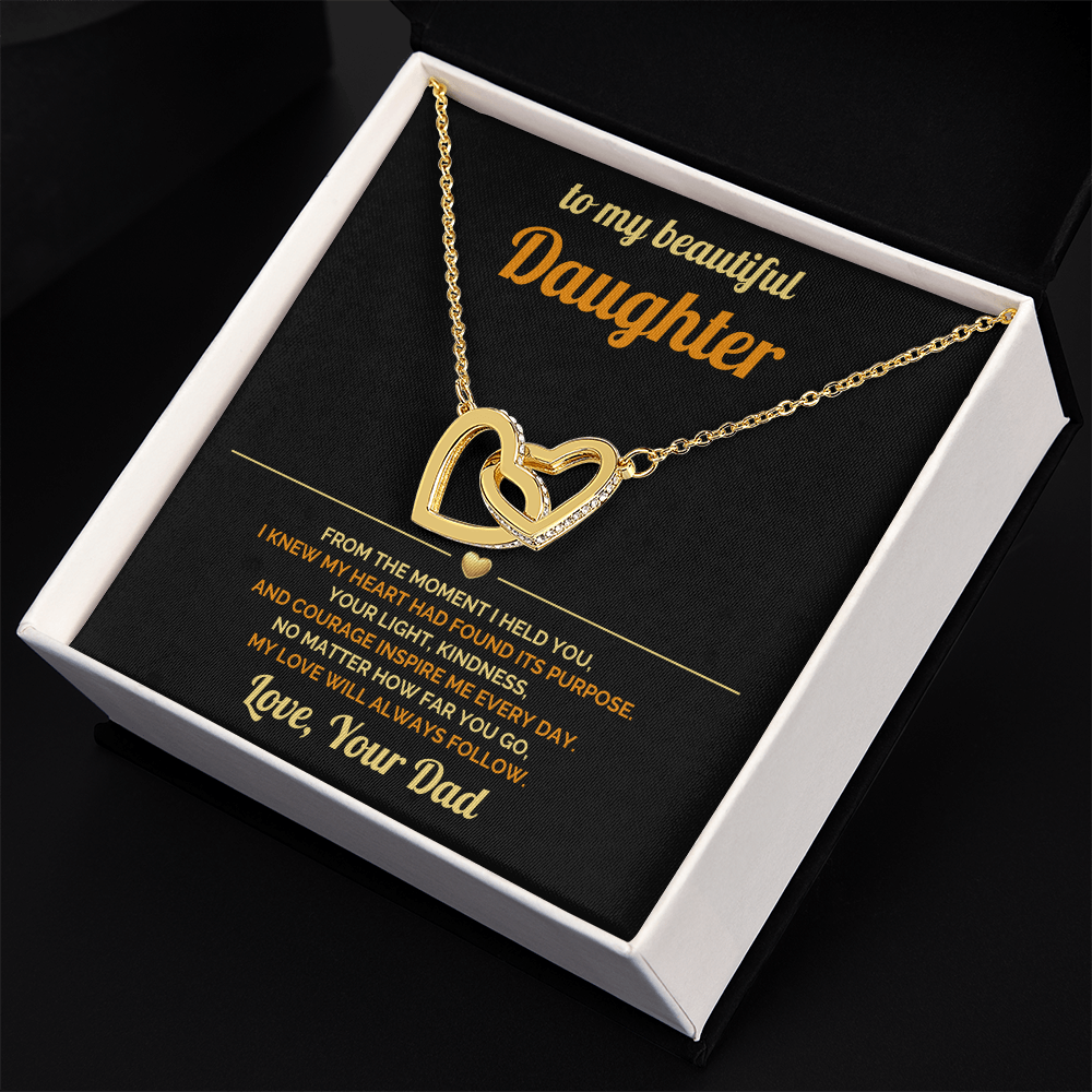 To My Daughter - My Love will Always Follow - Interlocking Hearts Necklace