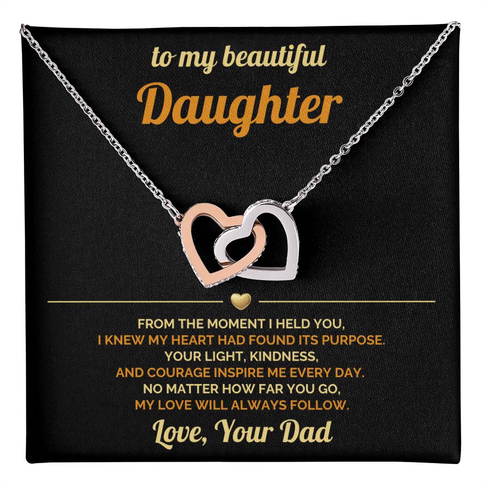 To My Daughter - My Love will Always Follow - Interlocking Hearts Necklace