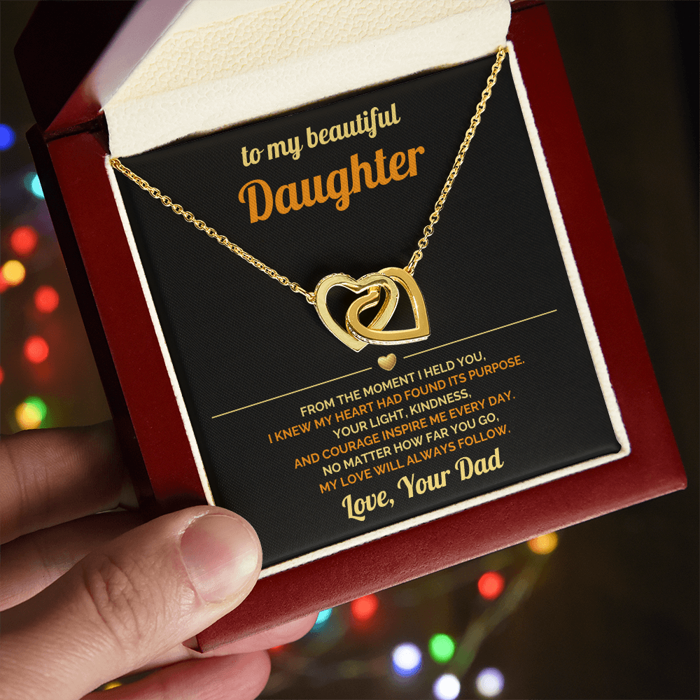 To My Daughter - My Love will Always Follow - Interlocking Hearts Necklace