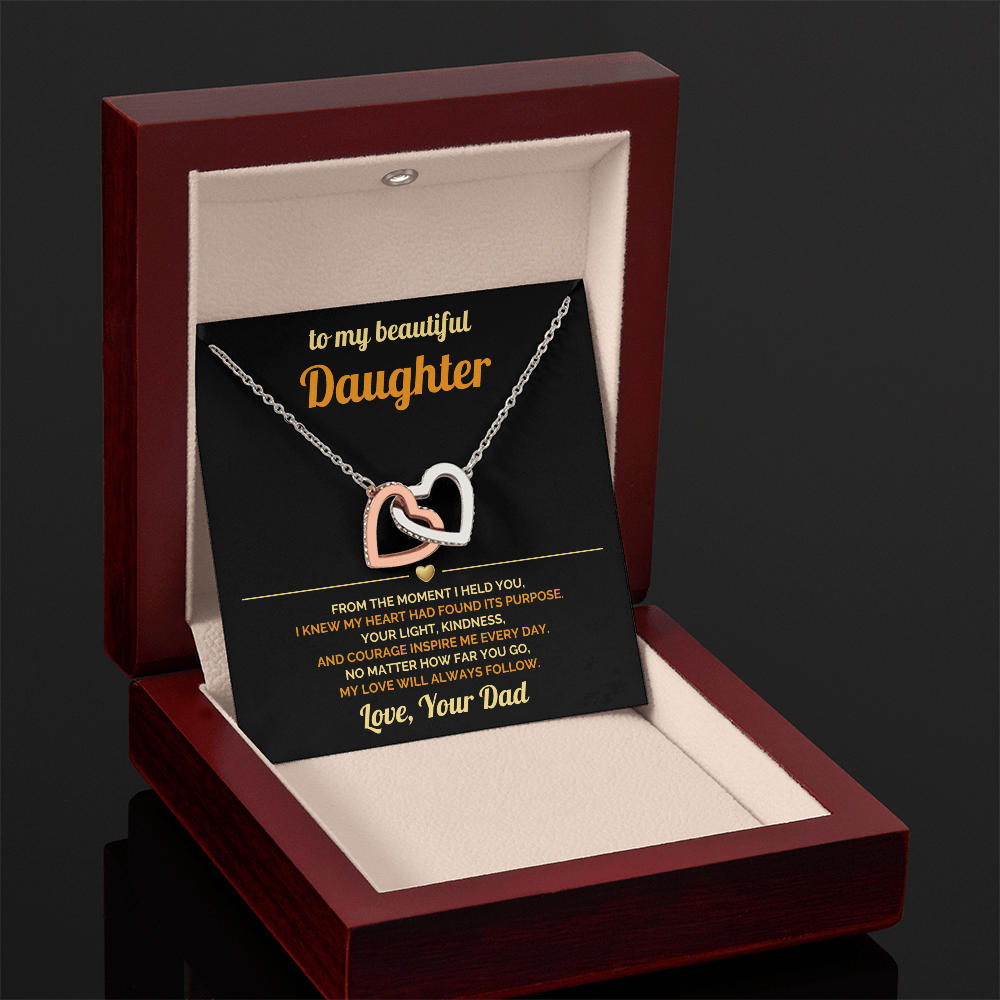 To My Daughter - My Love will Always Follow - Interlocking Hearts Necklace