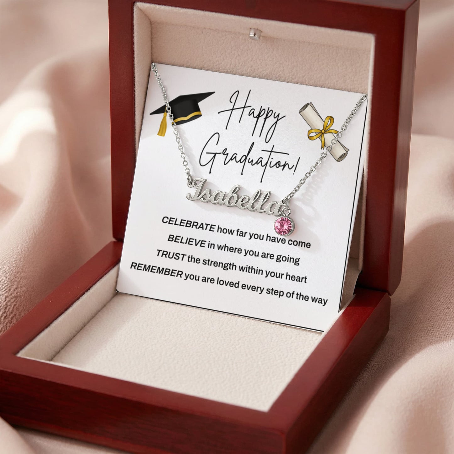 Personalized Graduation Necklace with Name & Birthstone – Custom Daughter Gift