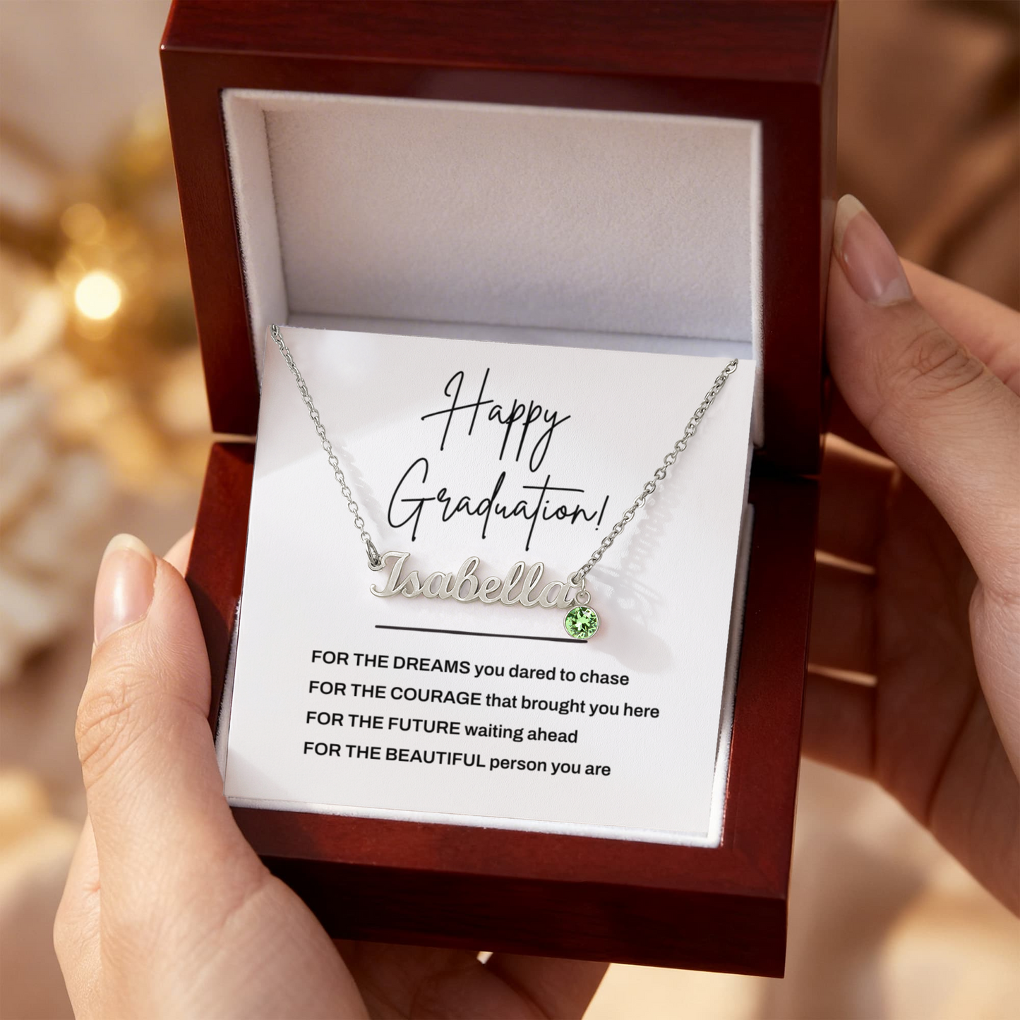 Custom Graduation Name Necklace with Birthstone – Gift for Daughter