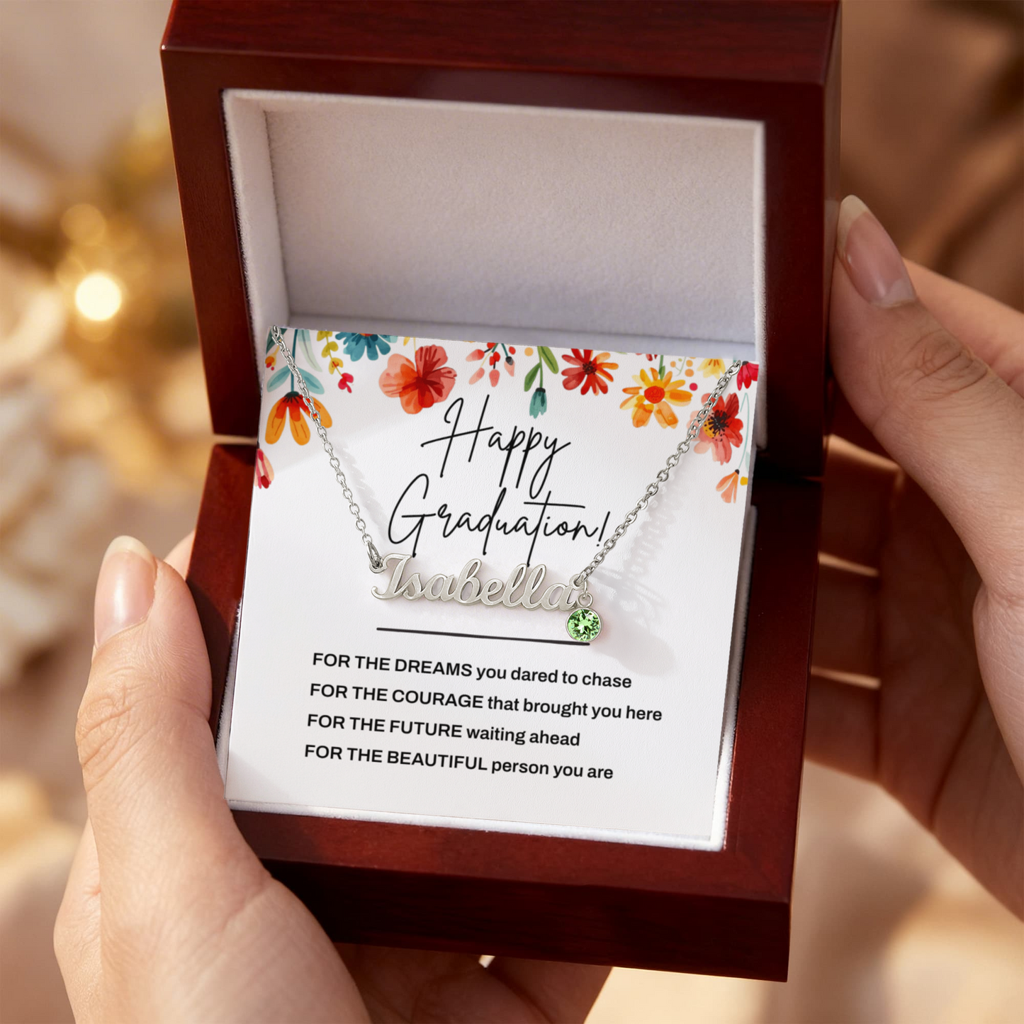 Personalized Graduation Necklace with Name & Birthstone – Gift for Daughter