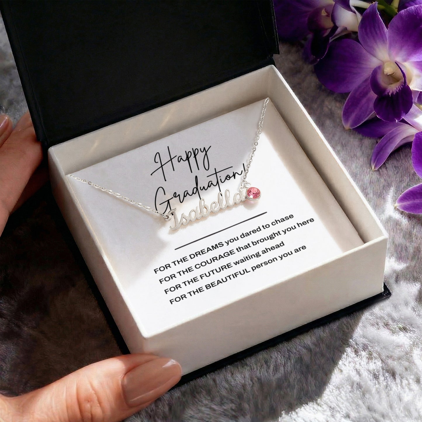 Custom Graduation Name Necklace with Birthstone – Gift for Daughter
