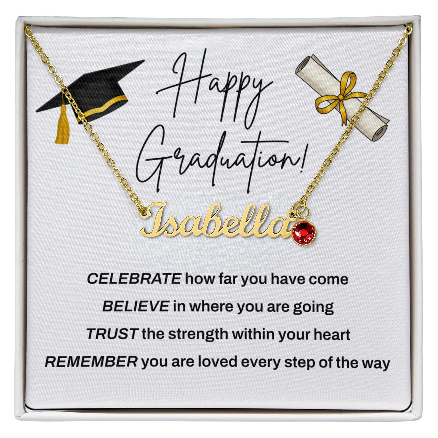 Personalized Graduation Necklace with Name & Birthstone – Custom Daughter Gift