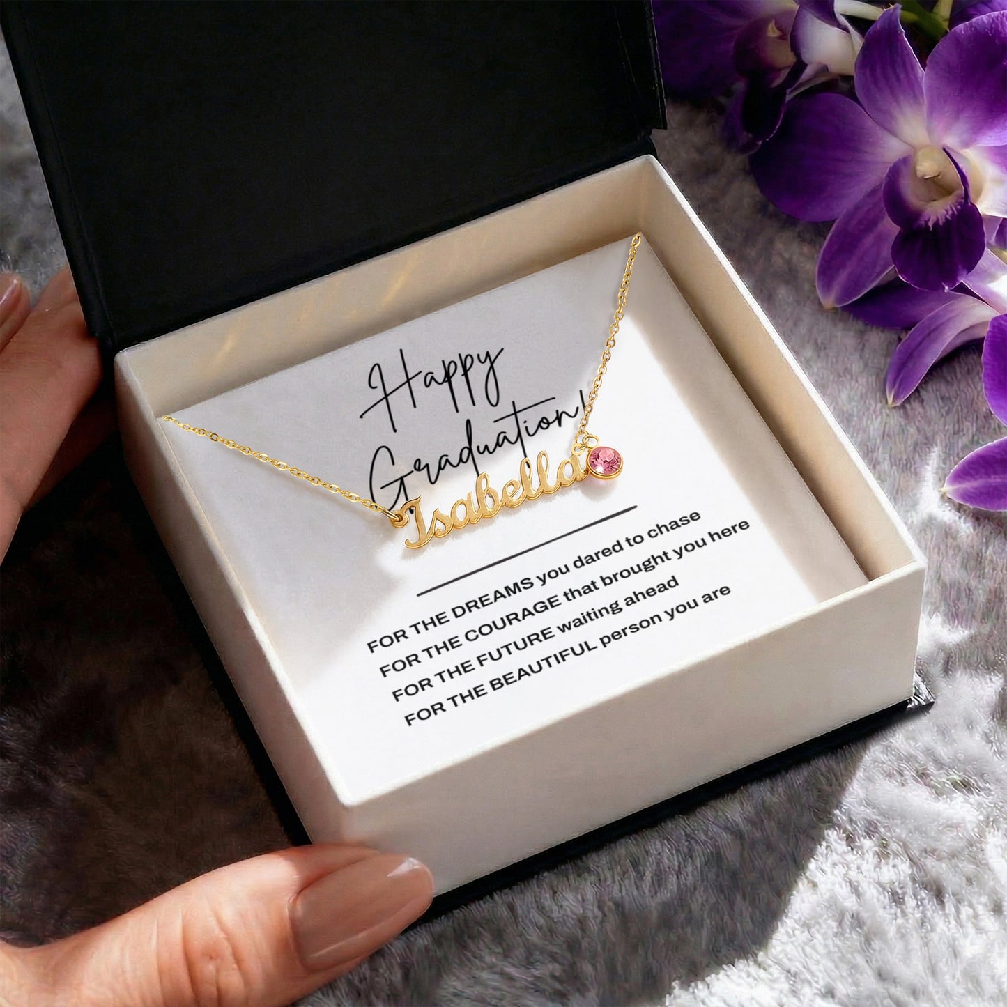 Custom Graduation Name Necklace with Birthstone – Gift for Daughter