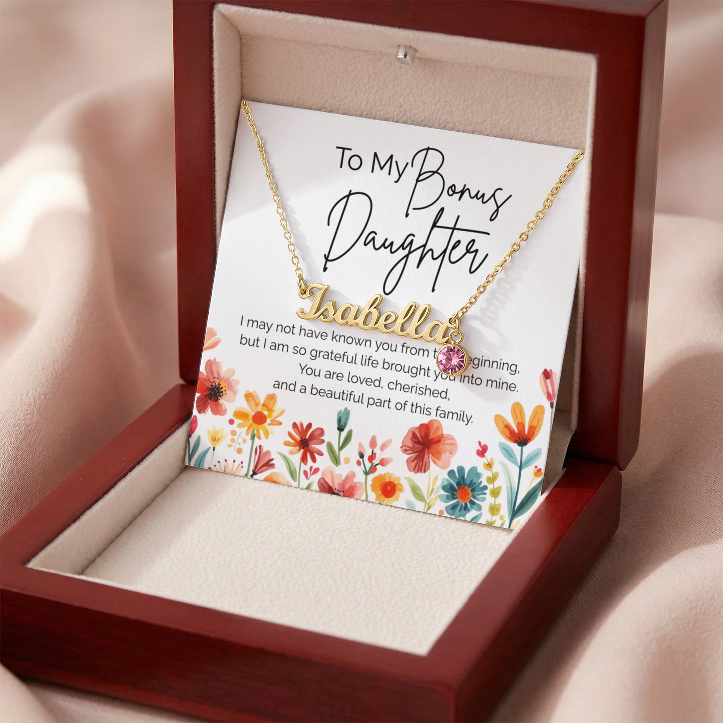 Custom Name & Birthstone Necklace for Daughter from Mom