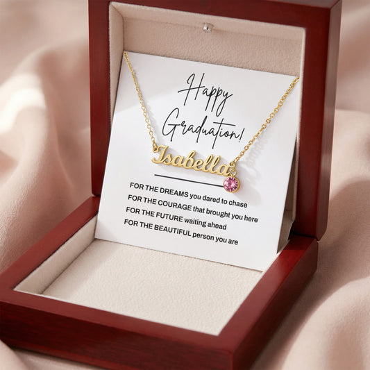 Custom Graduation Name Necklace with Birthstone – Gift for Daughter