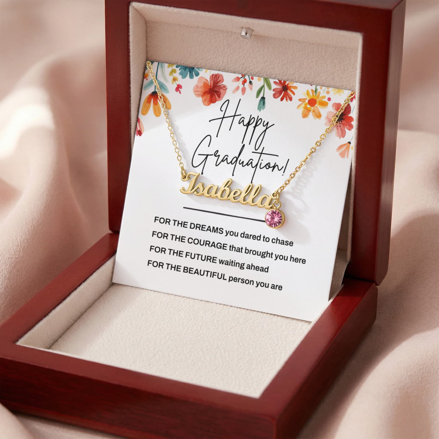 Personalized Graduation Necklace with Name & Birthstone – Gift for Daughter
