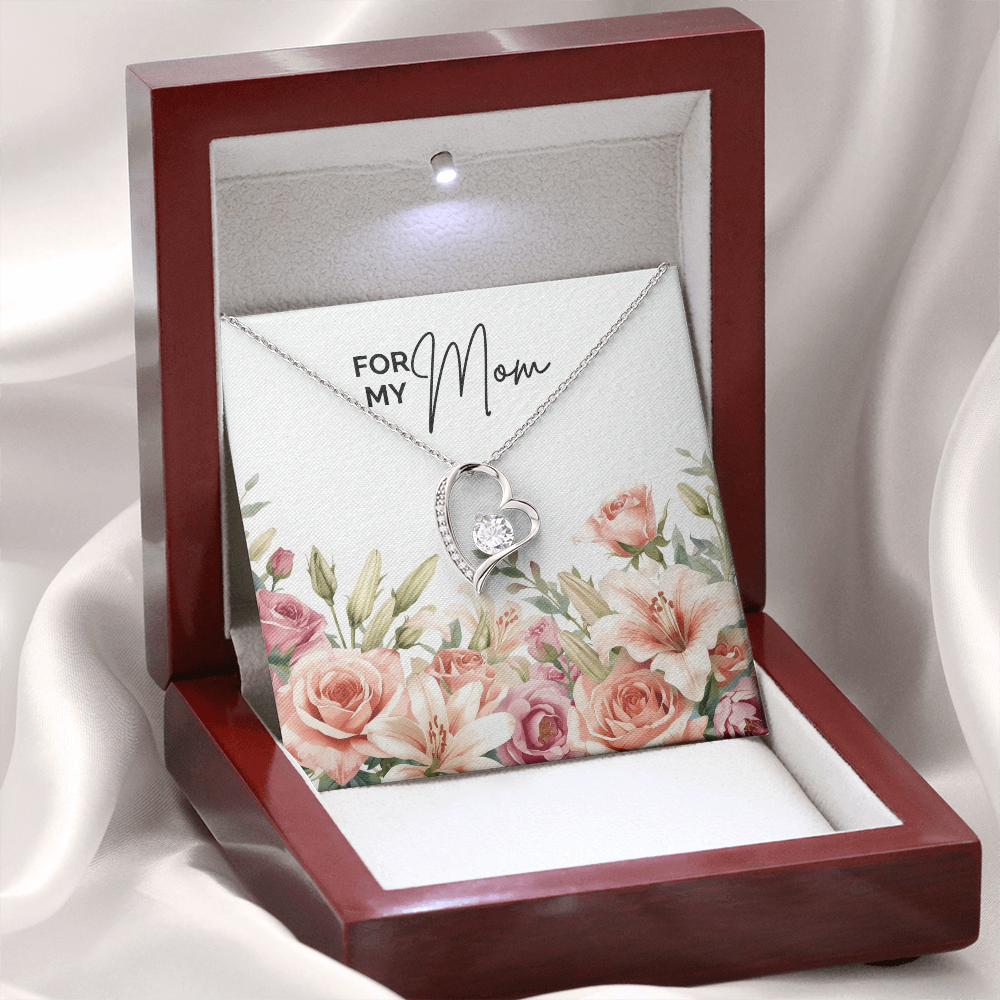 Gift for Mom – Heart Necklace with Floral Message Card