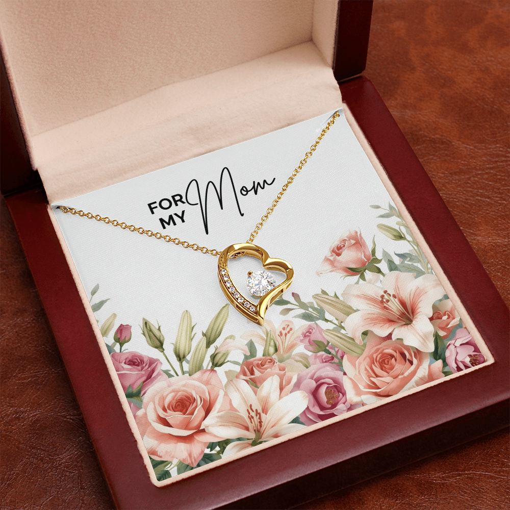 Gift for Mom – Heart Necklace with Floral Message Card