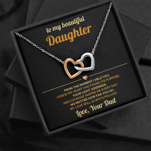 To My Daughter - My Love will Always Follow - Interlocking Hearts Necklace