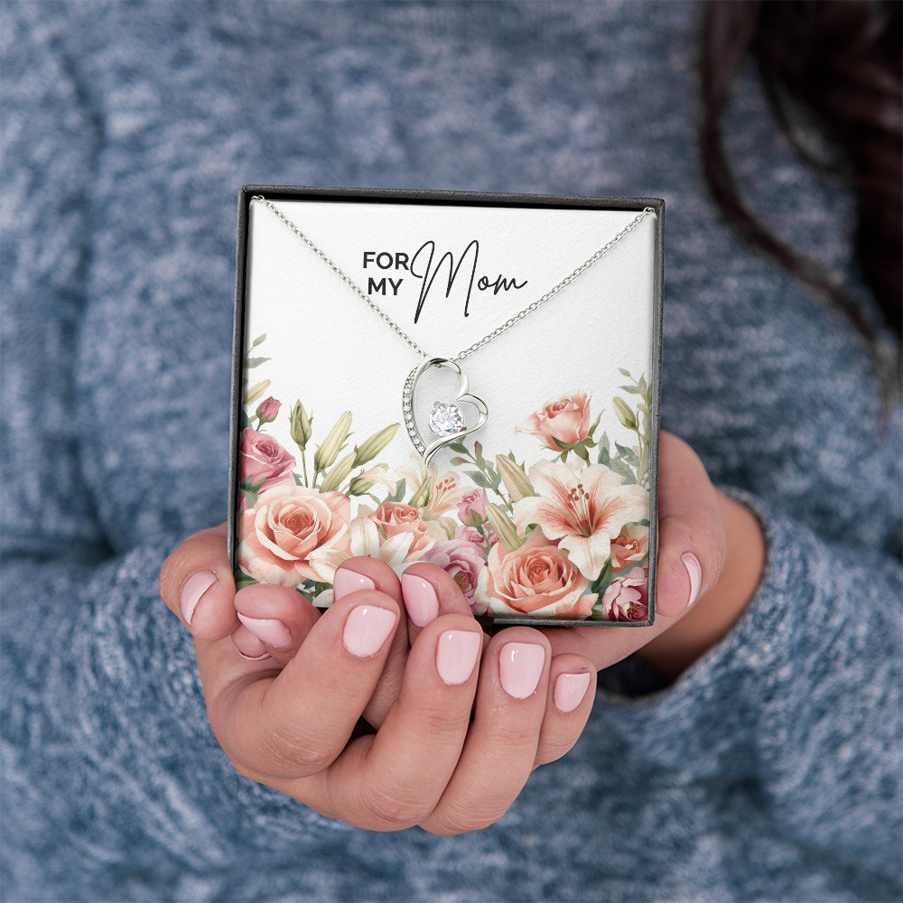 Gift for Mom – Heart Necklace with Floral Message Card