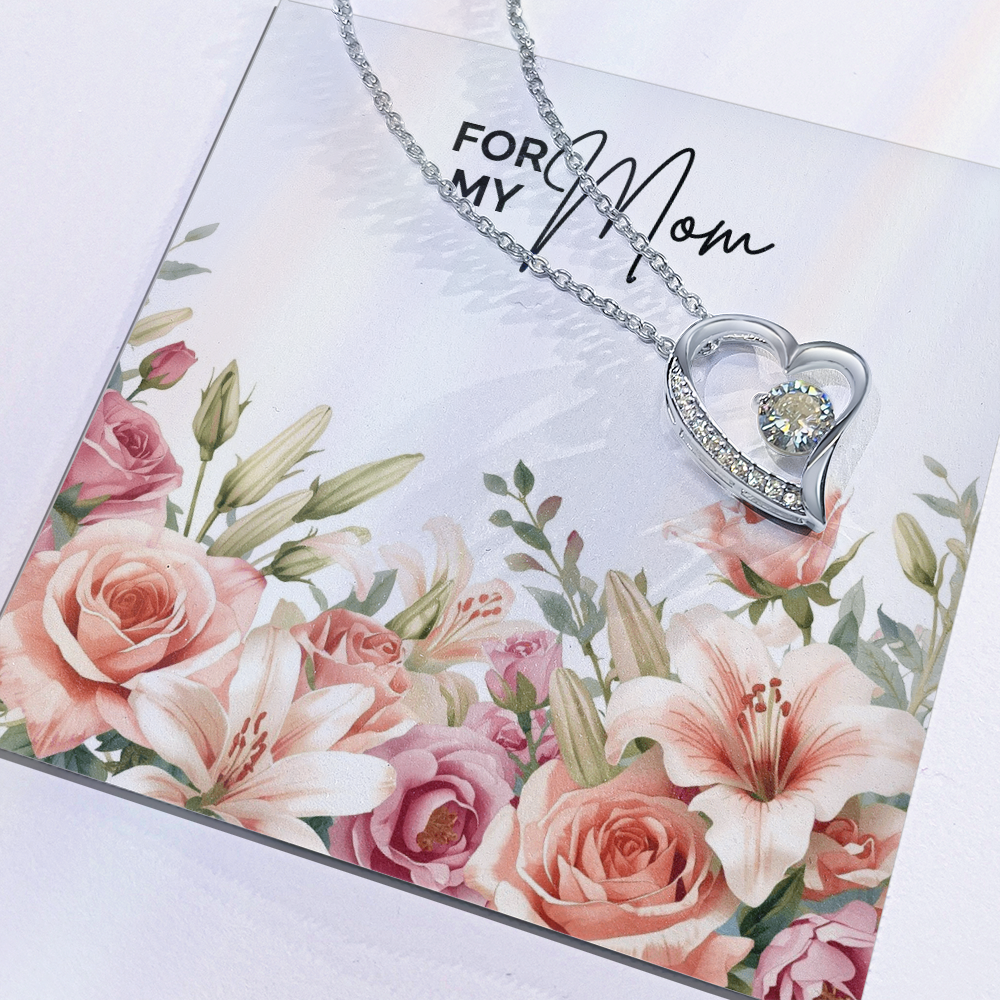 Gift for Mom – Heart Necklace with Floral Message Card