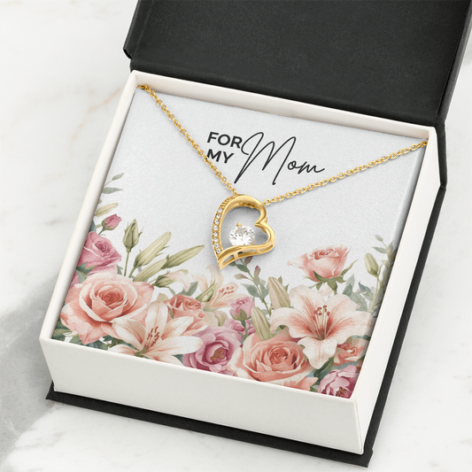 Gift for Mom – Heart Necklace with Floral Message Card